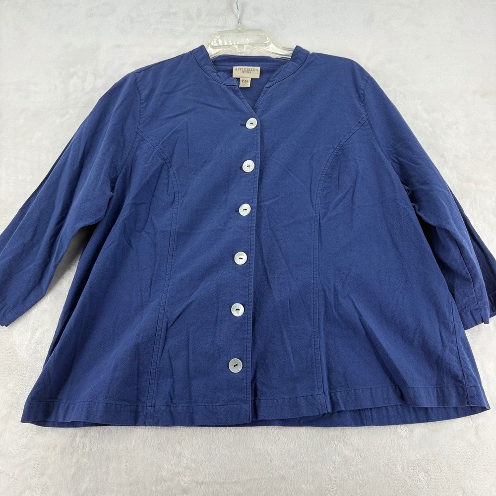 Appleseed's Petites Jacket Womens PXL Shirt‎ Blue Cotton Button Front A25537